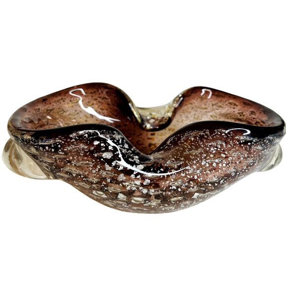 Murano Other - MCM Murano Gold Leaf & Bullicante Amethyst Aventurine Ashtray Folded Bowl